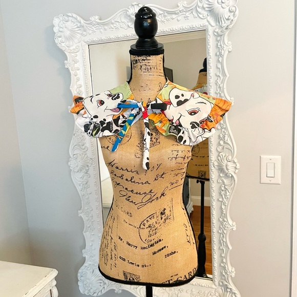 New York Couture Reconstructed VINTAGE 101 Dalmations Ruffle Handmade Collar - Picture 4 of 6